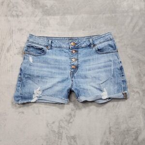 Maurices Shorts Womens 16 Blue High Rise Button Fly Distressed Denim Cutoff